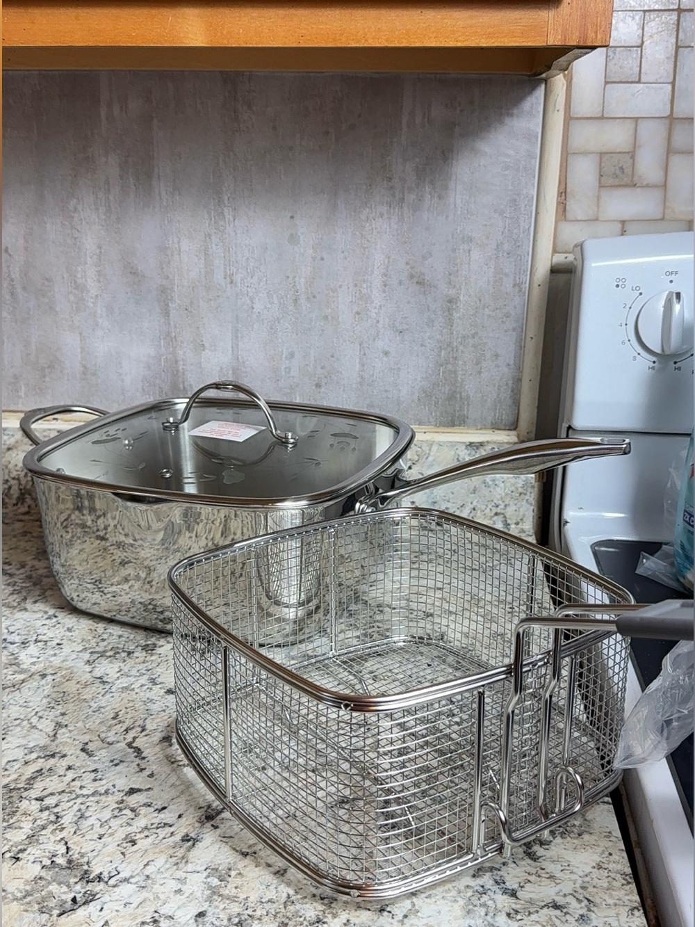 Princess House Stainless Steel Fry Basket and Covered Square Pan w 🌡️ - Silver